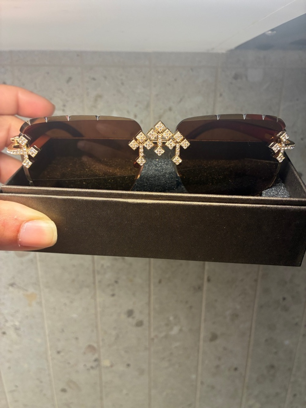 Gold Cross Accent Brown Shield Sunglasses - Women Accessories